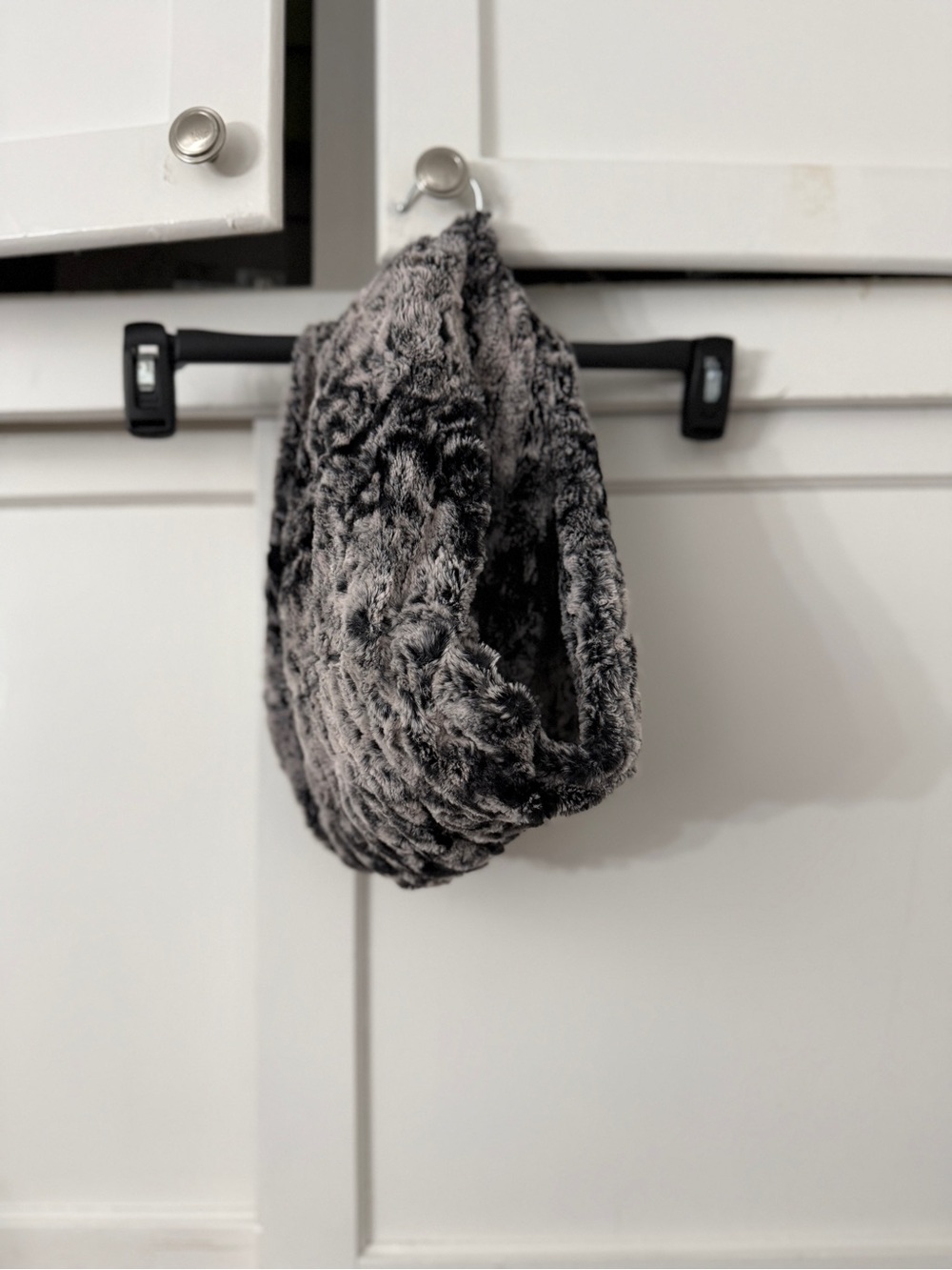 bebe Plush Faux Fur Charcoal Gray Infinity Scarf